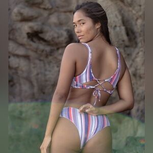 Eidon Bikini Village Striped Multicolor Bikini Set Size Medium Summer Vacation